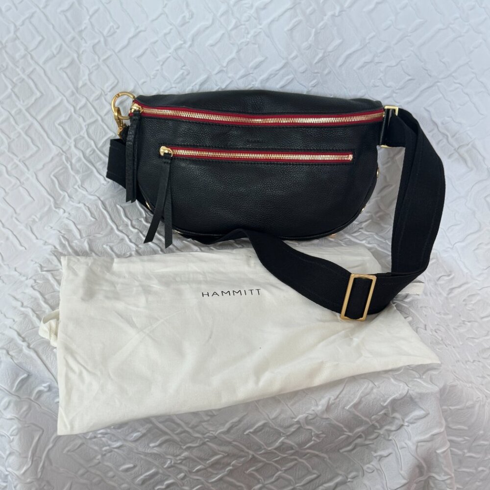 Hammitt- Charles Crossbody Lrg- black/Brushed Gold Red Zip